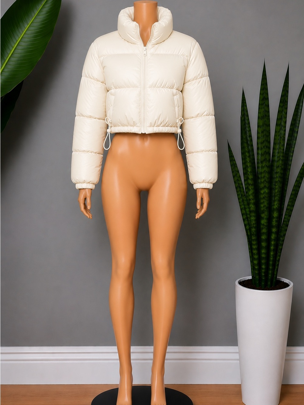 Crop Puffer Jacket in Cream - Women Jackets & Coats
